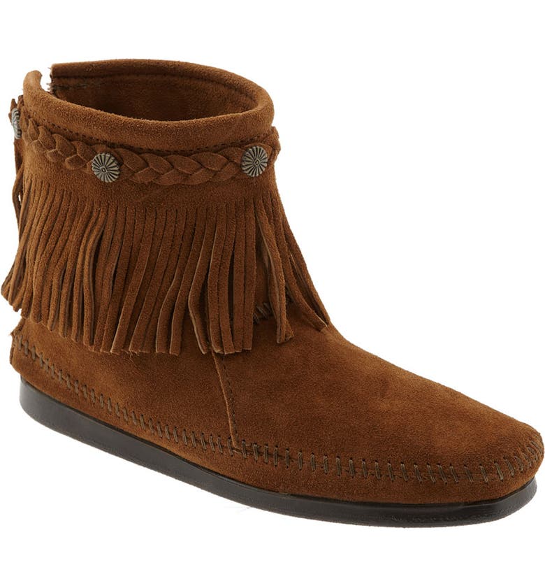 Minnetonka Fringed Moccasin Bootie_BROWN