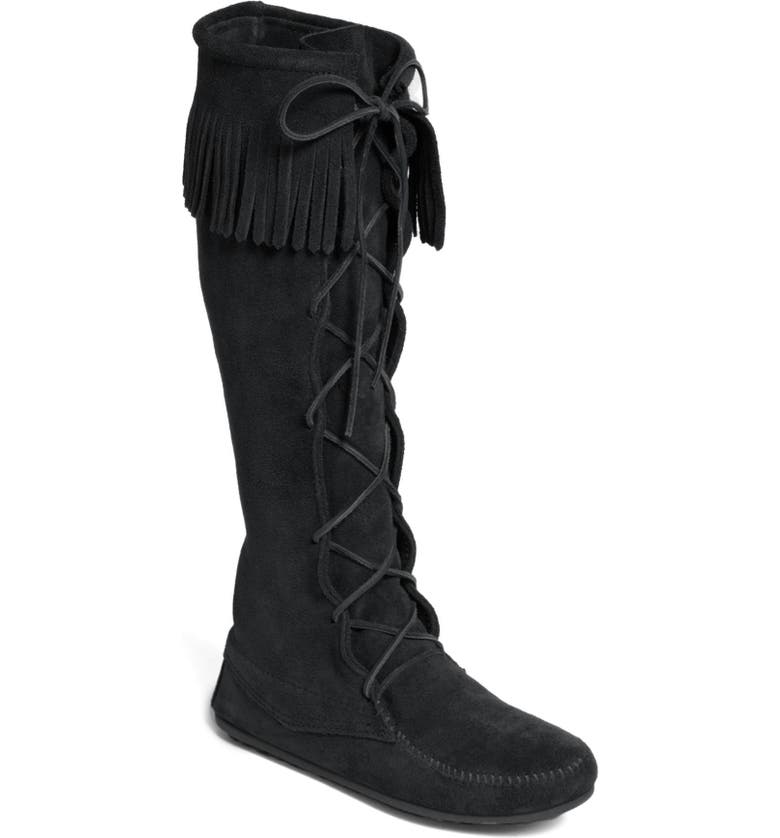 Minnetonka Lace-Up Boot_BLACK SUEDE