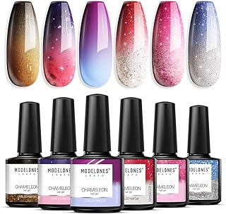 Modelones Mood Gel Nail Polish Set Temperature Color Changing Gel Colors Collection Red Blue Glitter Gel Polish Soak Off 6 Colors Christmas Gifts New Year Holiday Salon DIY at Home