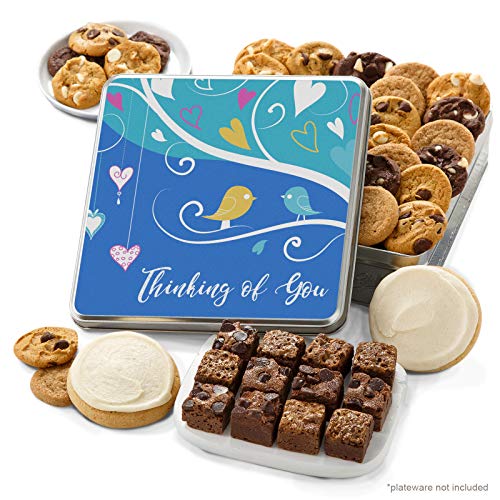 Mrs. Fields Cookies Mrs. Fields Thinking of You Tin - Includes: 24 Nibblers Bite-Sized Cookies, 2 Large Brownie Bars & 2 Frosted Round Cookies
