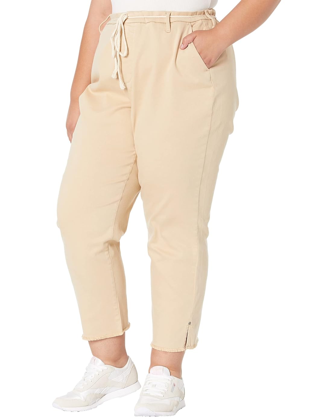 NYDJ Plus Size Plus Size Relaxed Stretch Twill Trousers with Fray Hem in Warm Sand