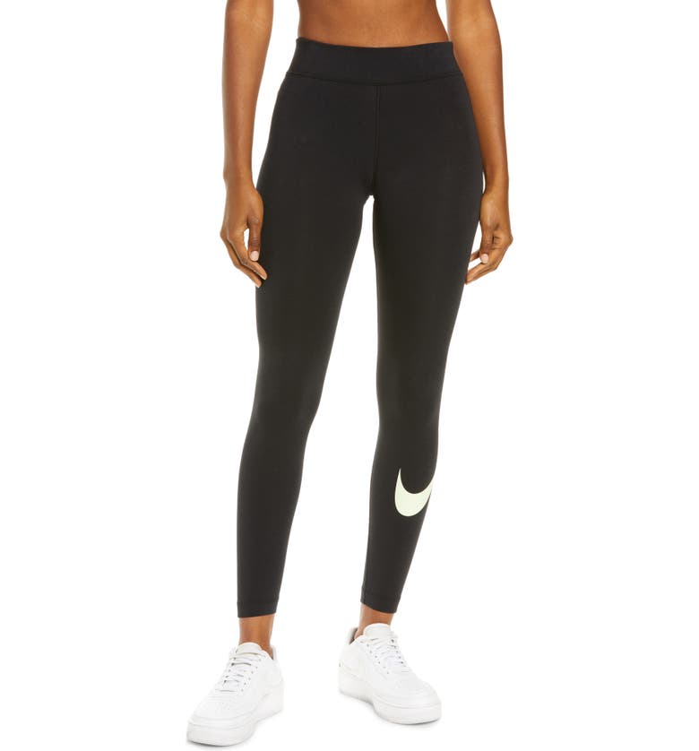 나이키 Nike Sportswear Swoosh Leggings_BLACK/ LIME ICE