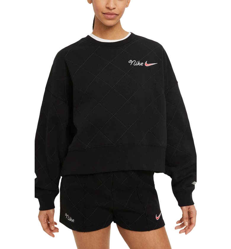 Nike Sportswear Quilted Fleece Sweatshirt_BLACK/ BLACK/ SIREN RED