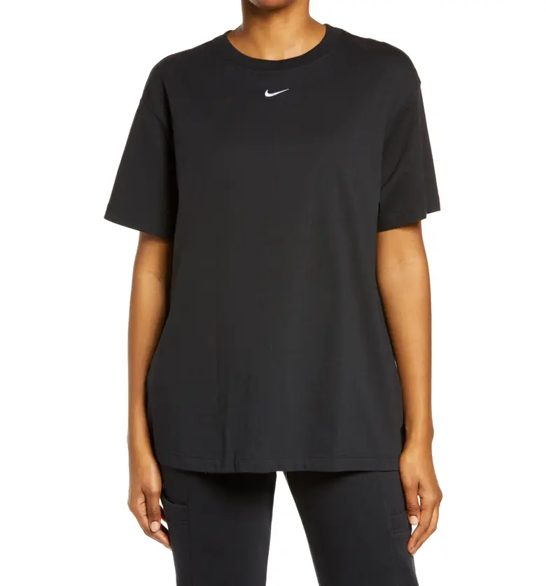 Nike Essential Embroidered Swoosh Cotton T-Shirt_BLACK/ WHITE
