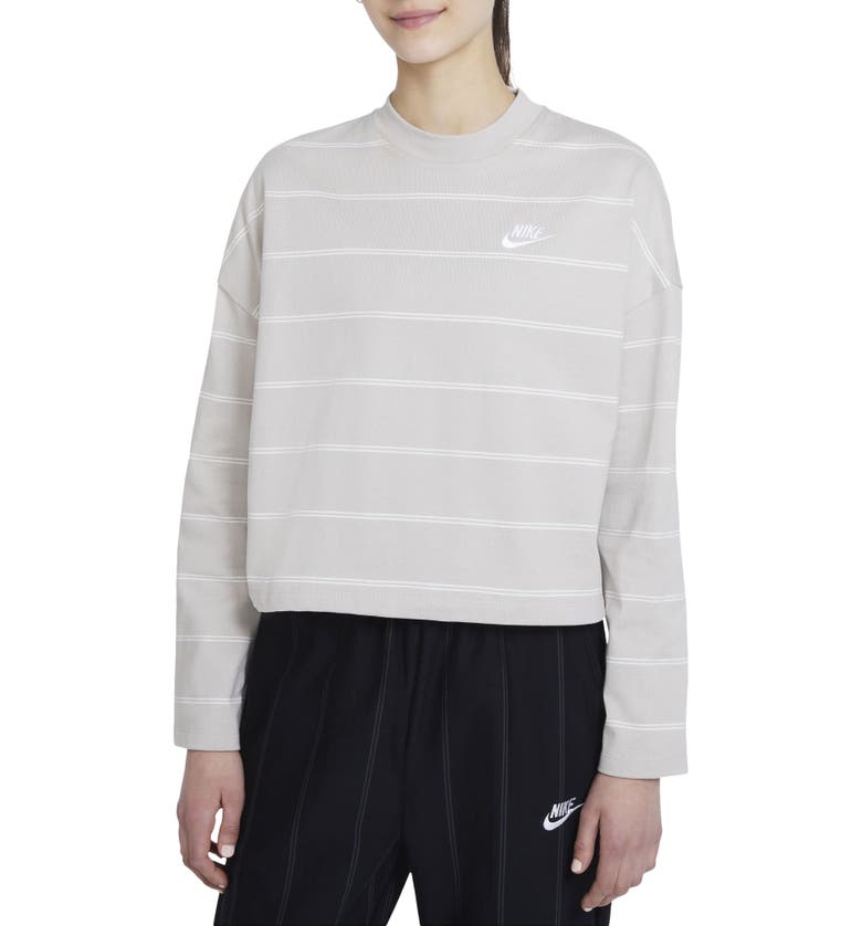 Nike Stripe Long Sleeve Cotton Top_CREAM/ WHITE