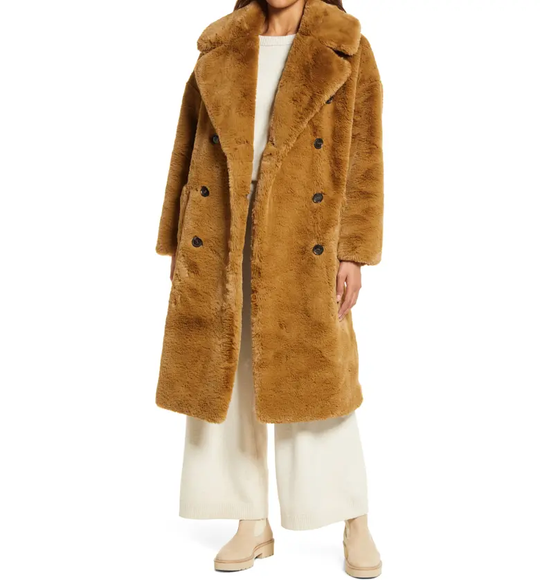 Nordstrom Belted Recycled Polyester Faux Fur Coat_BROWN BEAR