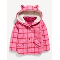 Plaid Button-Front Critter Hooded Coat for Toddler Girls