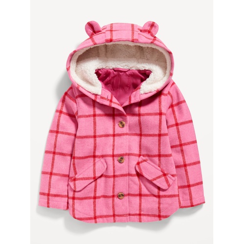 올드네이비 Plaid Button-Front Critter Hooded Coat for Toddler Girls