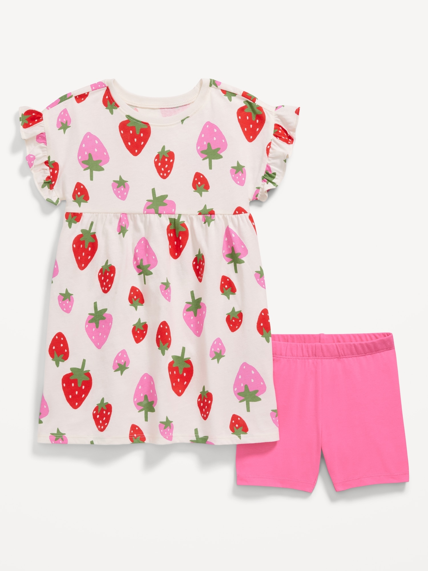 Printed Flutter-Sleeve Dress and Biker Shorts Set for Toddler Girls Hot Deal