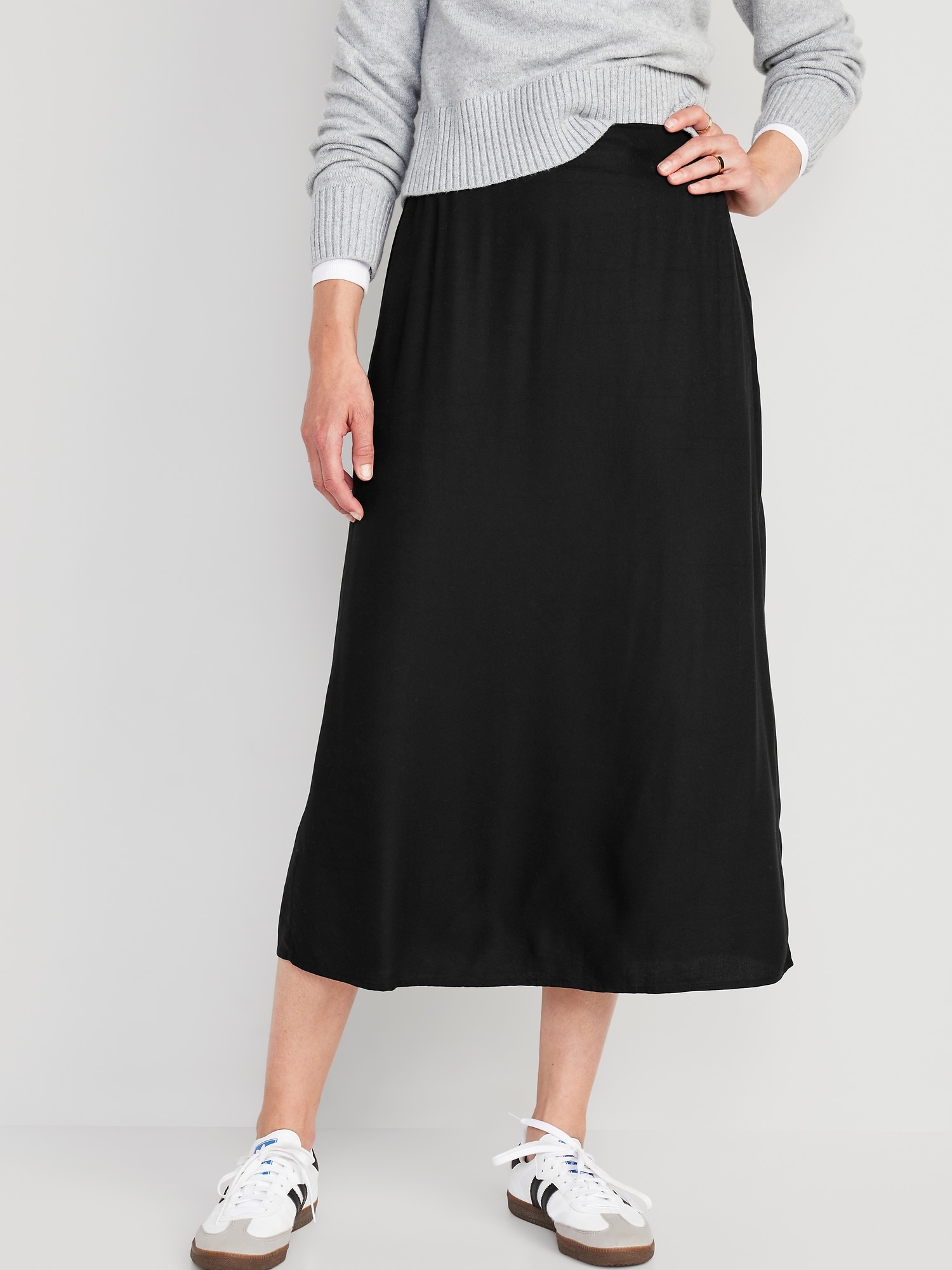 High-Waisted Smocked Crepe Maxi Skirt