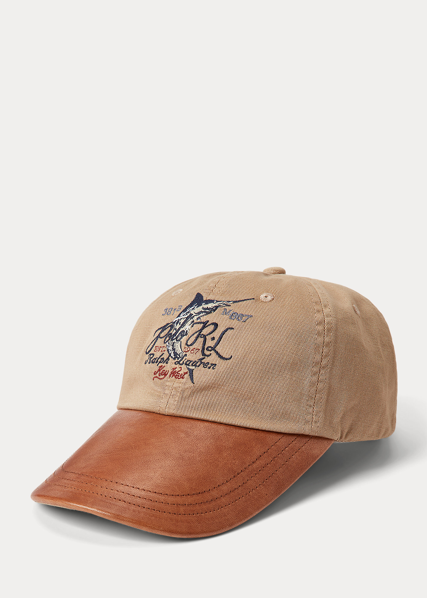 Leather-Bill Embroidered Twill Cap