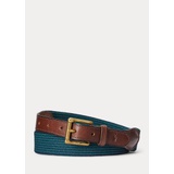 Leather-Trimmed Stretch Woven Belt