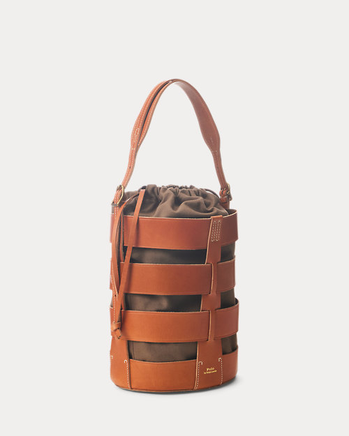 폴로 랄프로렌 Leather Medium Basketweave Bucket Bag