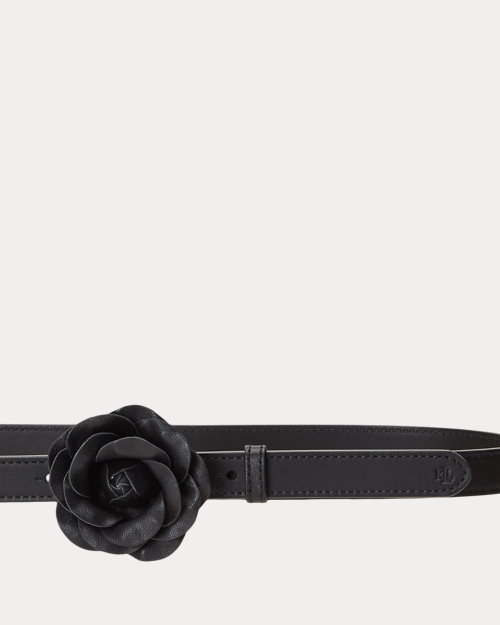 폴로 랄프로렌 Leather Floral-Buckle Skinny Belt