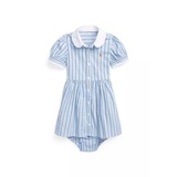 Baby Girls Striped Cotton Dress & Bloomer