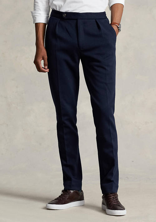 Pleated Double-Knit Suit Trousers