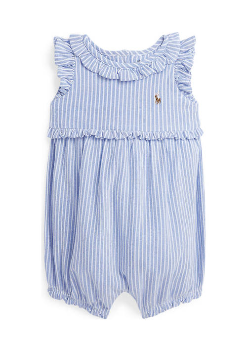 Baby Girls Striped Knit Oxford Bubble Shortall