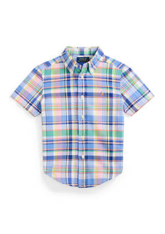 폴로 랄프로렌 Boys 2-6x Plaid Cotton Oxford Short Sleeve Shirt