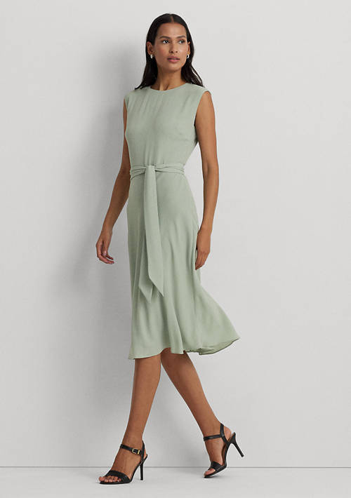 Belted Bubble Crepe Dress