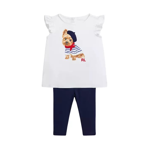 폴로 랄프로렌 Baby Girls Dog Cotton Jersey T-Shirt & Legging Set