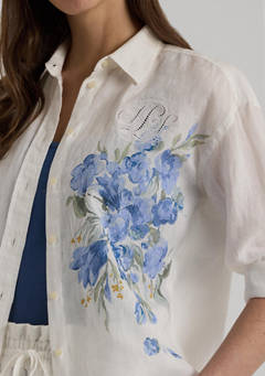 폴로 랄프로렌 Oversized Floral Eyelet Logo Linen Shirt