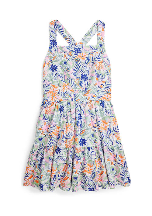 Girls 7-16 Tropical Print Linen Cotton Dress