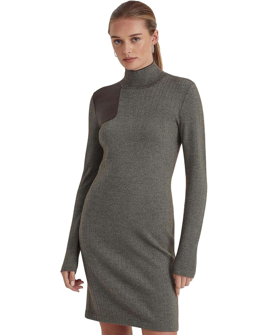 LAUREN Ralph Lauren Faux Leather Trim Merino Wool Sweaterdress