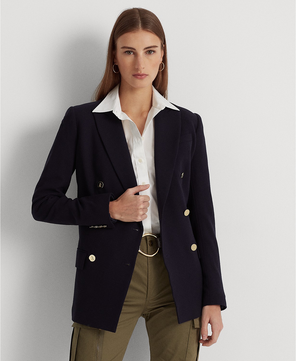 Womens Double-Breasted Wool Crepe Blazer