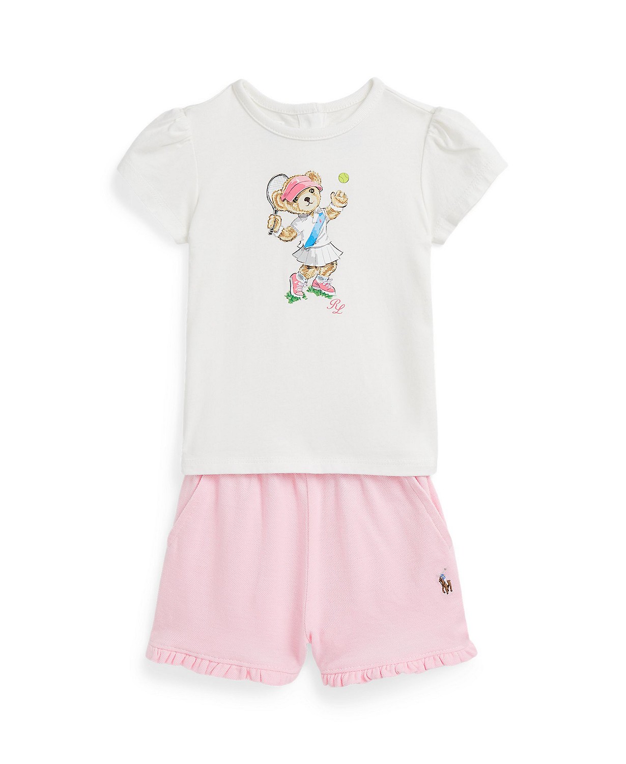 Baby Girls Polo Bear Jersey T-shirt and Mesh Shorts Set