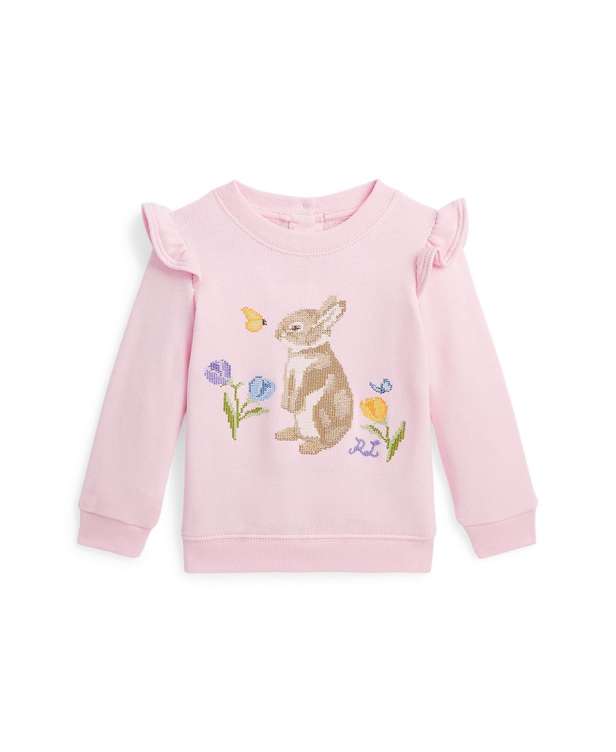 Baby Girls Ruffled Bunny Terry Long Sleeve Sweatshirt