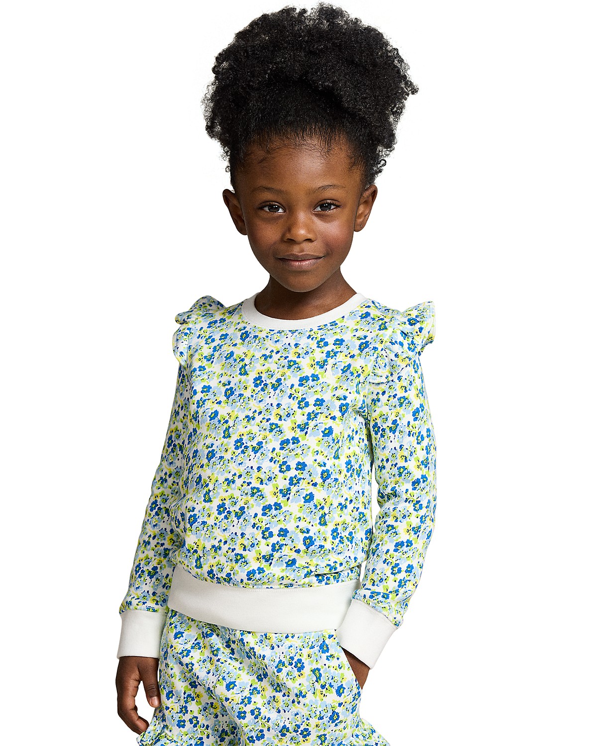 Toddler and Little Girls Floral Ruffled French Terry Sweatshirt