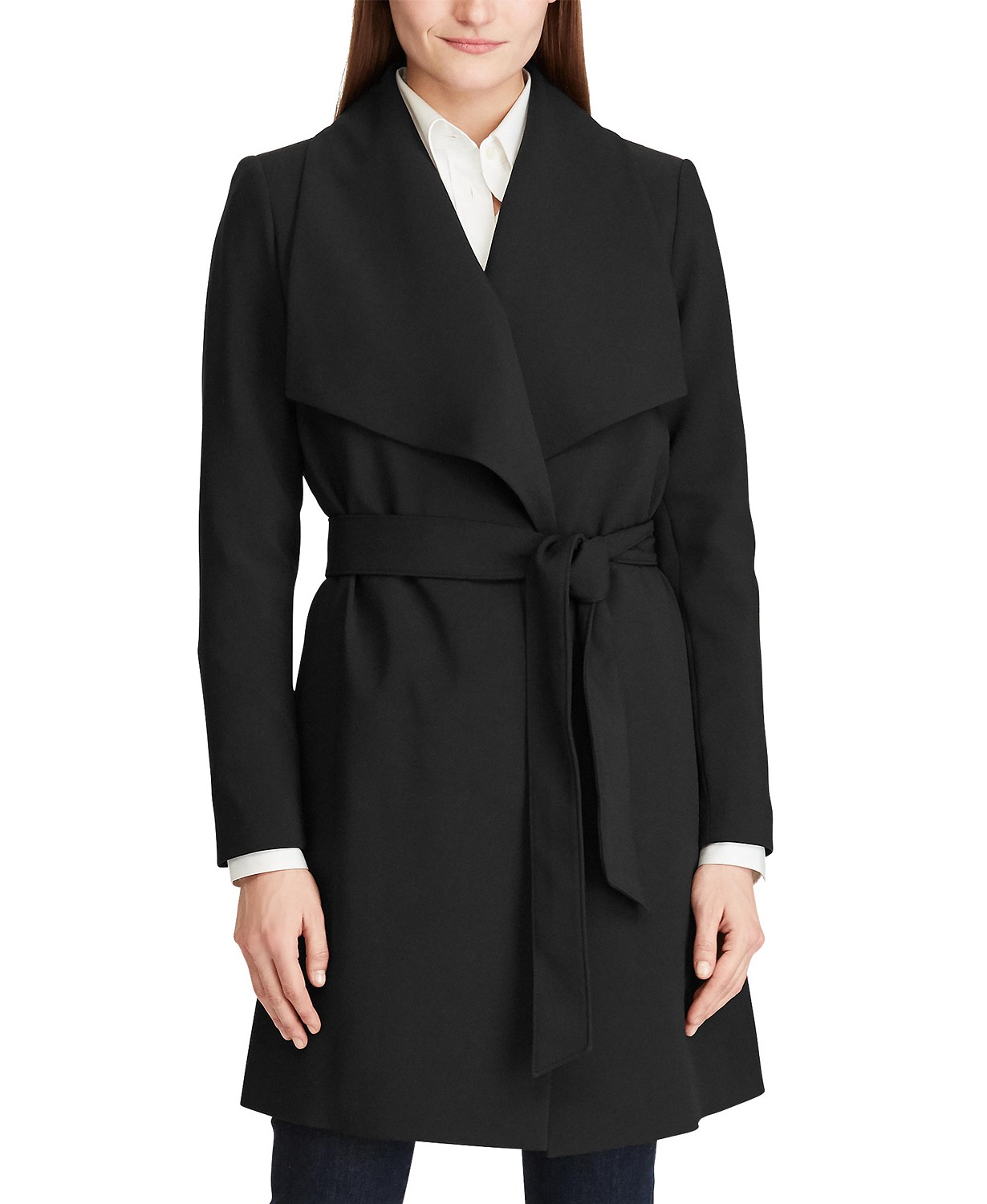 Womens Crepe Belted Wrap Coat