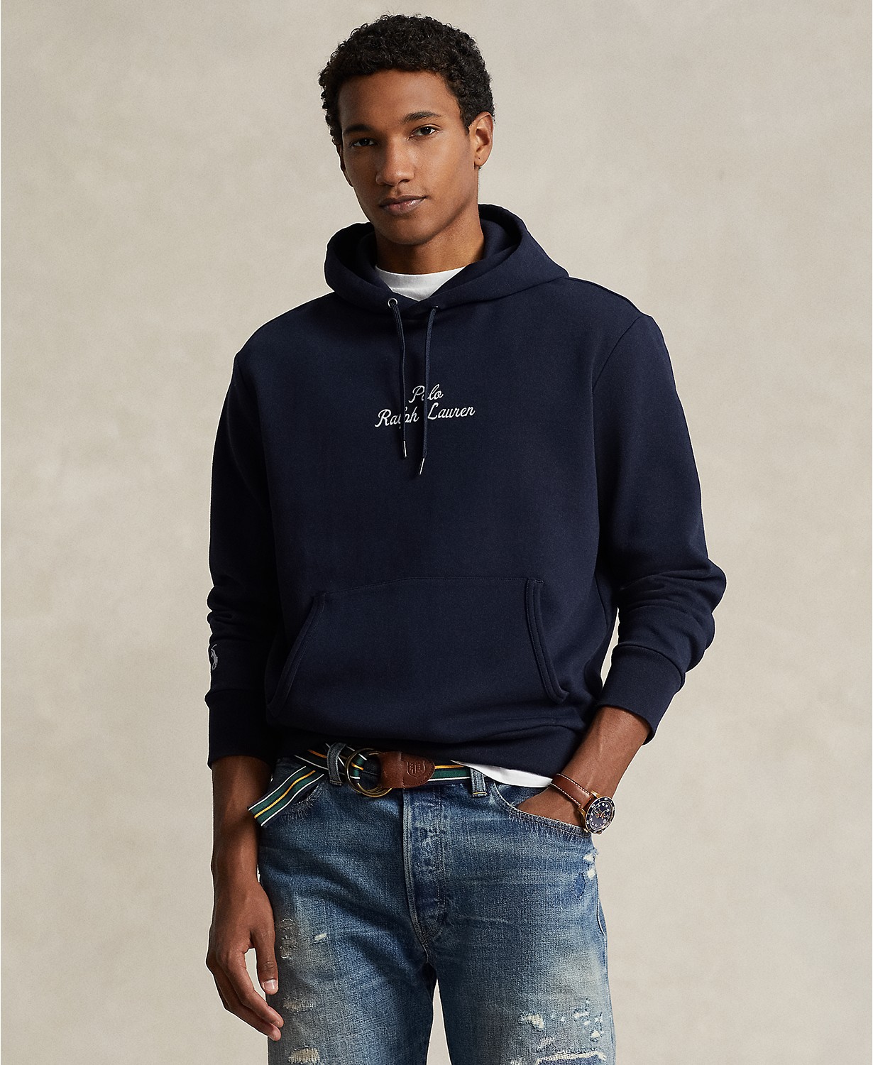 Mens Logo Double-Knit Hoodie