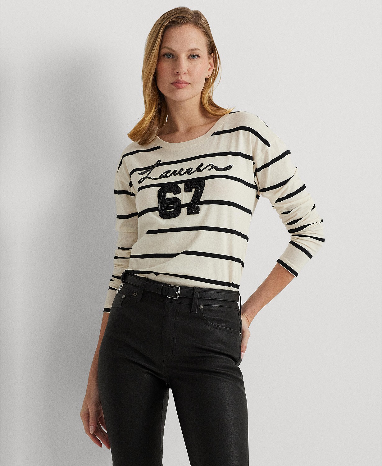 Womens Embellished Striped Tee