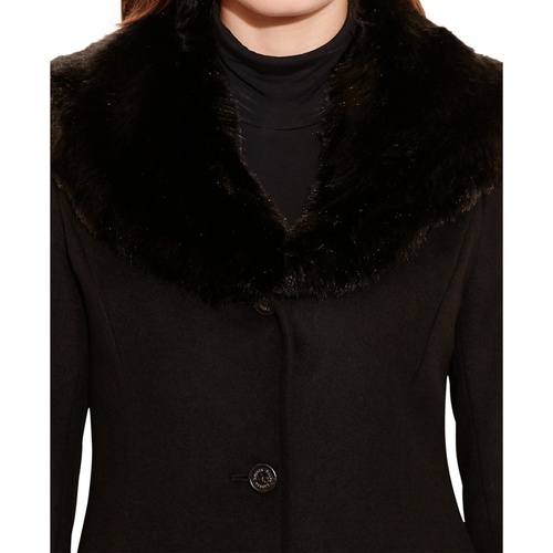 폴로 랄프로렌 Womens Petite Faux-Fur-Trim Walker Coat