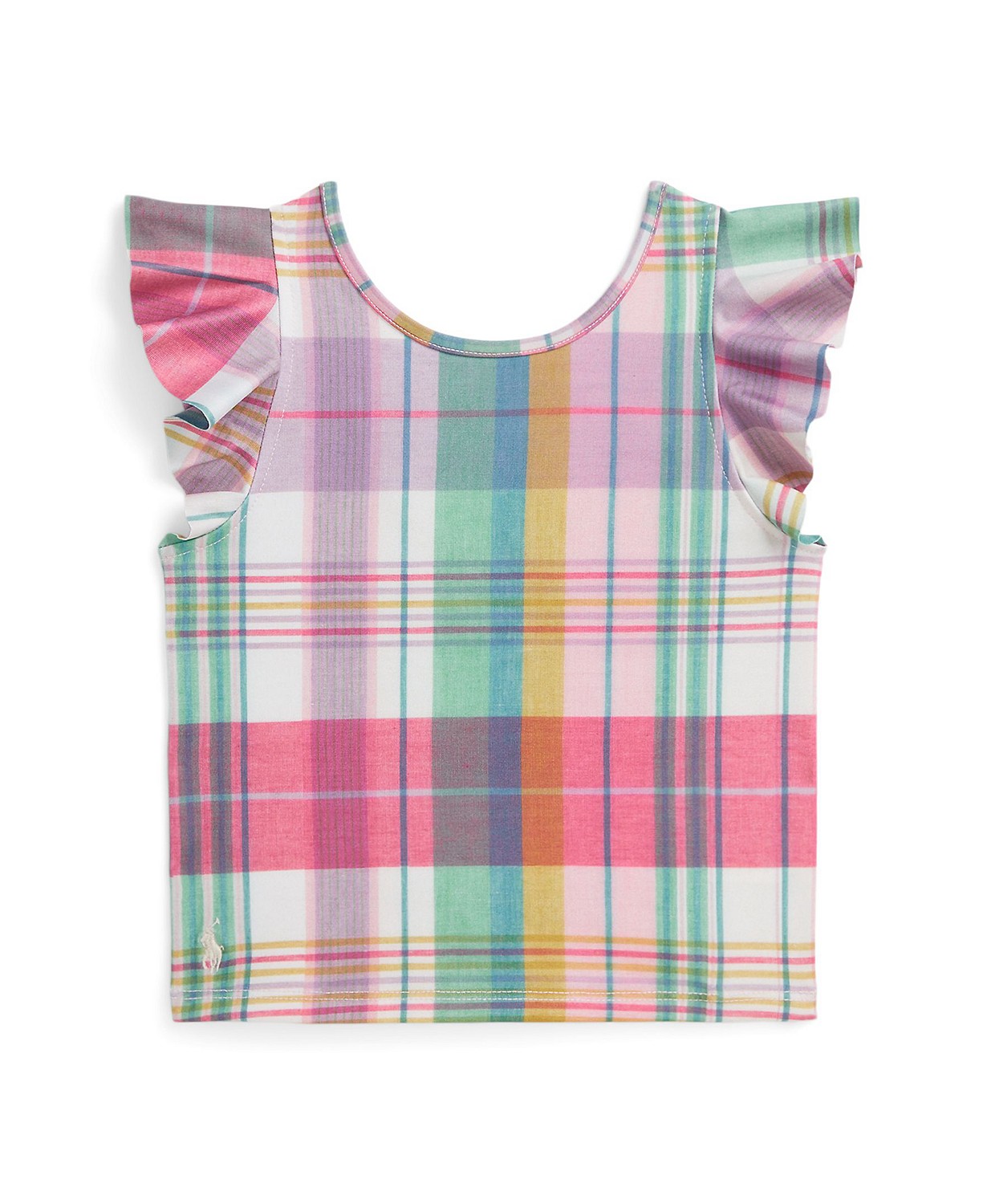 폴로 랄프로렌 Toddler and Little Girls Madras-Print Performance Jersey Flutter Sleeves Top