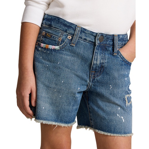 폴로 랄프로렌 Big Girls Paint-Splatter-Print Cotton Denim Shorts
