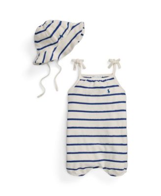 Baby Girls Striped Terry Bubble Shortall and Hat Set