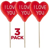 Prextex Large Heart Shape Lollipops Pack of 3 X-Large I Love You Pops, Great for Valentines Day Goody Bag Fillers or Party Favor
