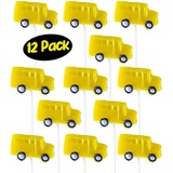 Prextex Yellow School Bus Lollipops - Kids Bus Shaped Suckers for Birthday, Sports Event or Baseball Party Favor - Pack of 12 (1 Dozen)