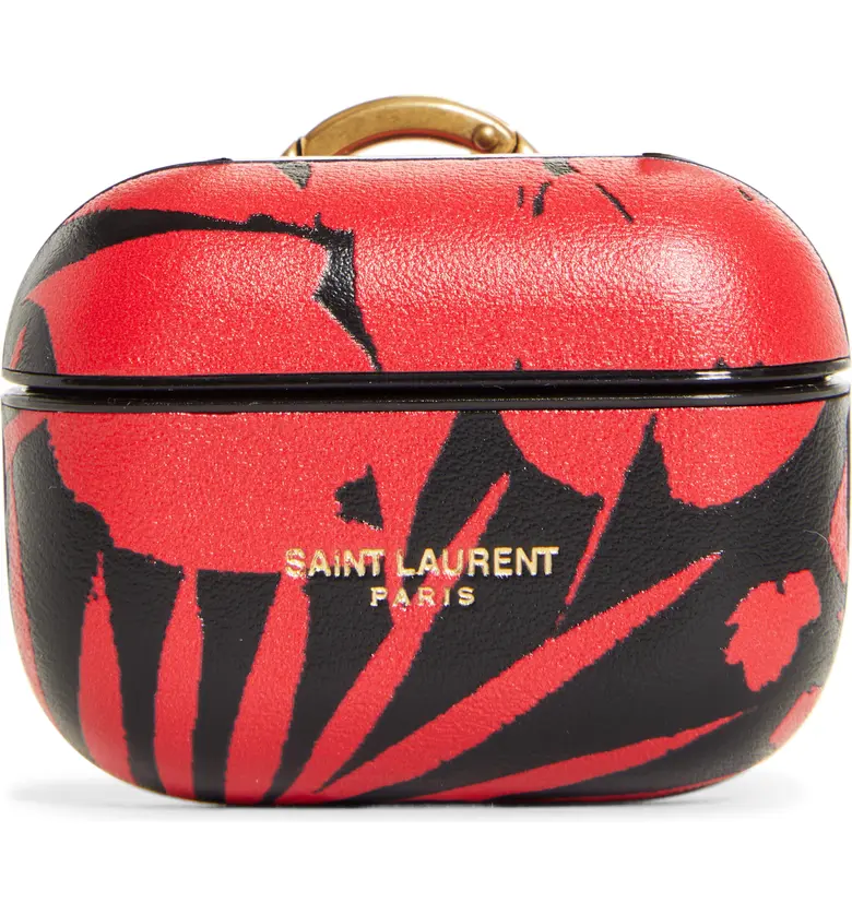 Saint Laurent Tropical Print Leather AirPods Pro Case_NERO/ ROUGE/ BLACK MATTE