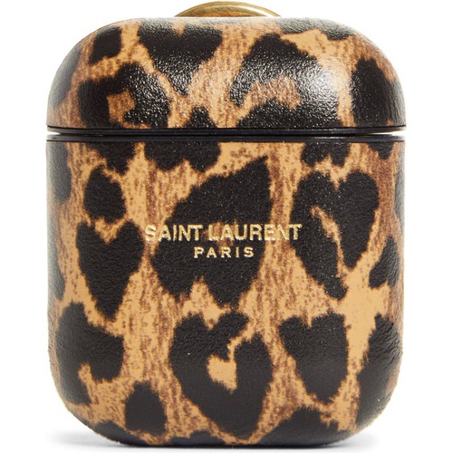 이브 생로랑 Saint Laurent Leopard Heart Print Leather AirPods Case_TOFFE/M.NAT/BLK MATT