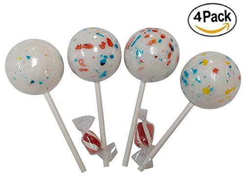 SMC LARGE Psychedelic Jawbreakers Candy on Sticks 2.25 INCH BIG 4 Count- Jawbreaker Lollipops-Hard As A Rock