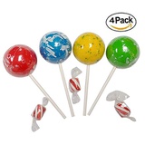 SMCandies HUGE Jawbreakers On A Stick- Assorted Colors 2.25 Inch - 4 COUNT Rock Hard Candy Rainbow Candy