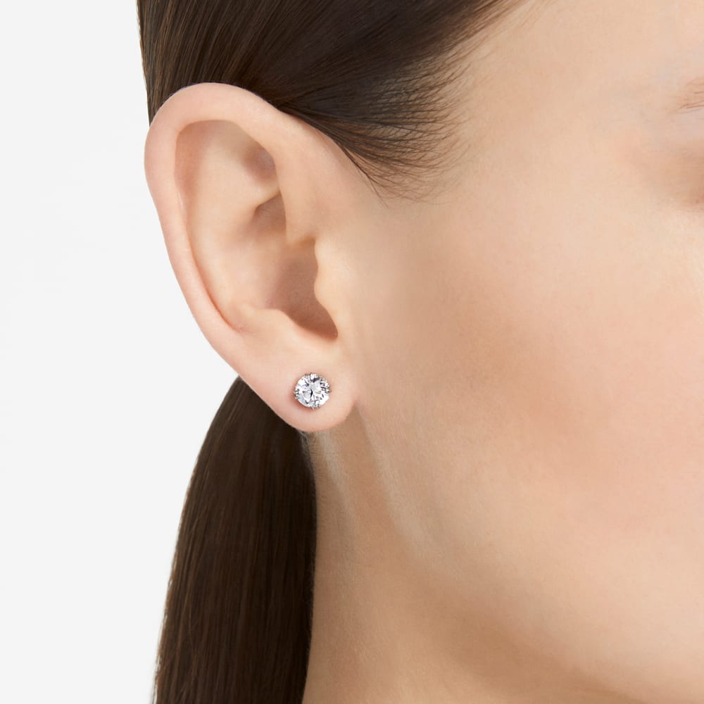 Swarovski Constella stud earrings, Round cut, White, Rhodium plated