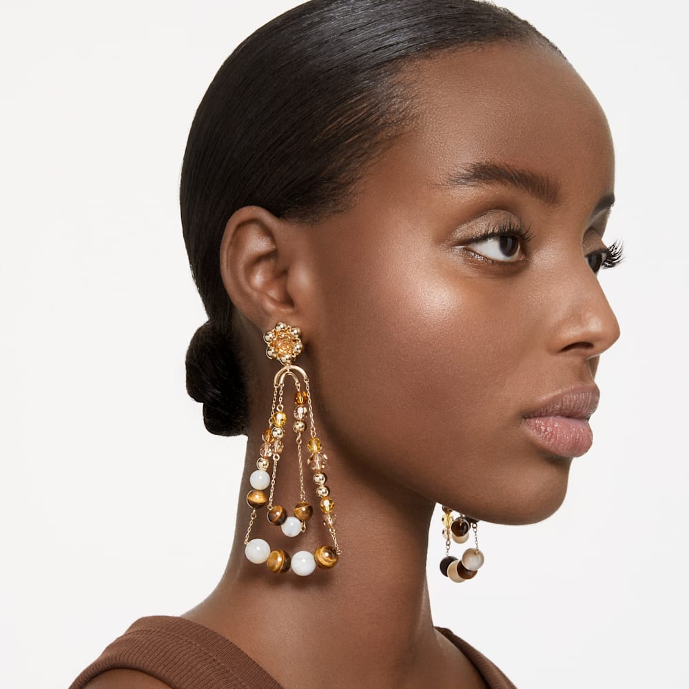 Swarovski Somnia drop earrings, Chandelier, Extra long, Multicolored, Gold-tone plated