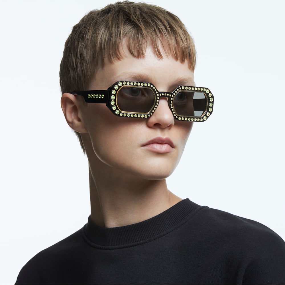 Swarovski Sunglasses, Octagon shape, Pave, SK0345 01A, Black