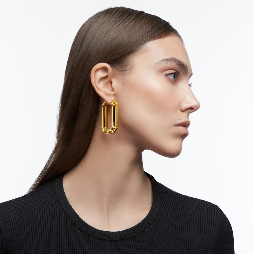 Swarovski Lucent hoop earrings, Statement, Octagon shape, Yellow