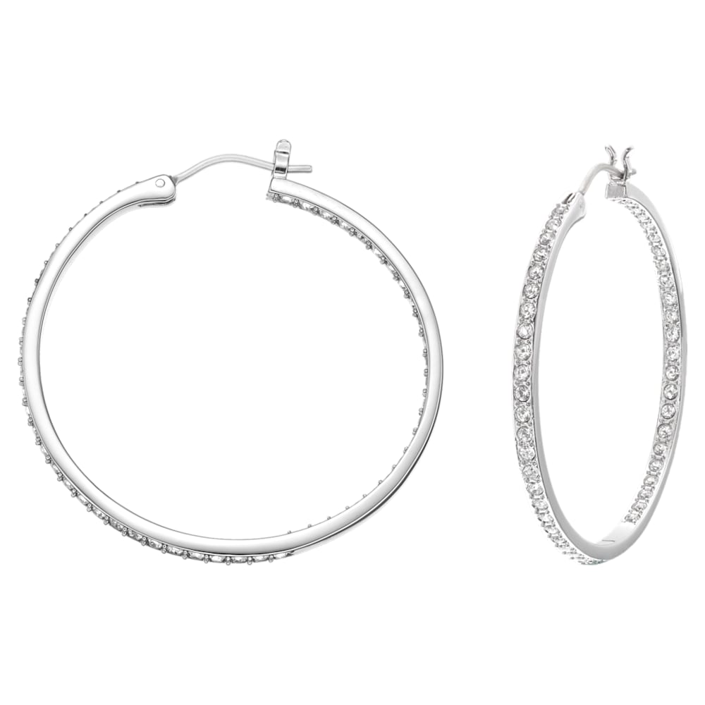 Swarovski Sommerset hoop earrings, White, Rhodium plated