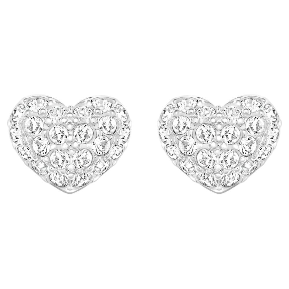 Swarovski Heart stud earrings, Heart, White, Rhodium plated